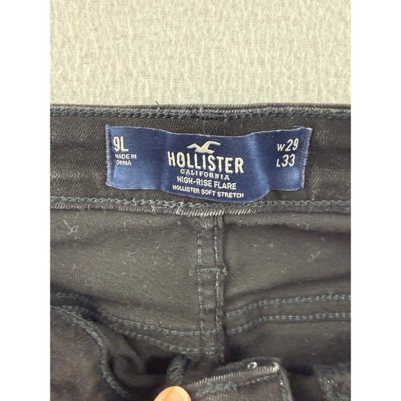 Hollister High Rise Flare Jeans Black Front Slit Soft Stretch 9L W29 L33 - Picture 4 of 8